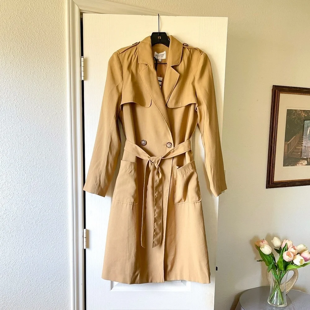 Sézane Oprah Trench Coat Belted Double-Breasted Beige Tan 36 NWT - Picture 2 of 8